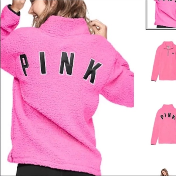 Vs pink boyfriend half zip Sherpa pullover pink XS - Picture 2 of 4